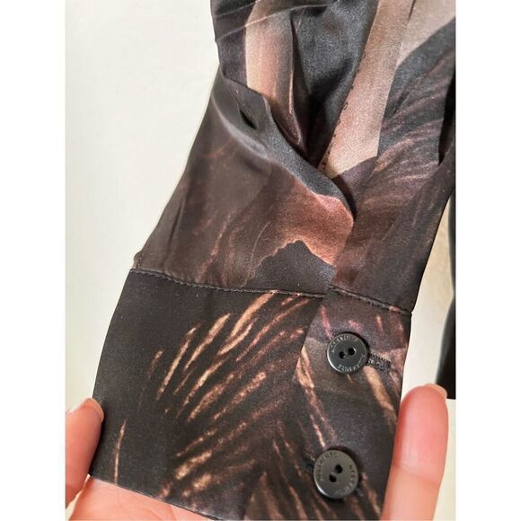 AllSaints Toni Iris Silk Blend Shirt Button Up Coffee Brown NEW - Picture 8 of 14